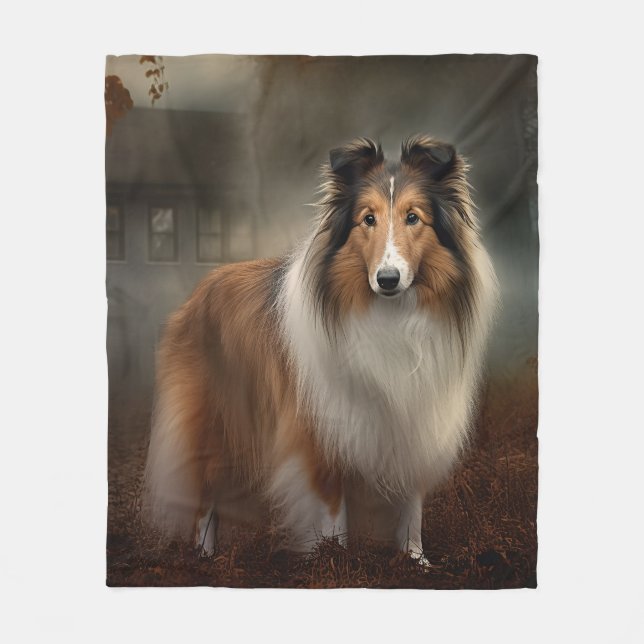 Manta Polar Shetland Sheepdog Halloween Scary (Anverso)
