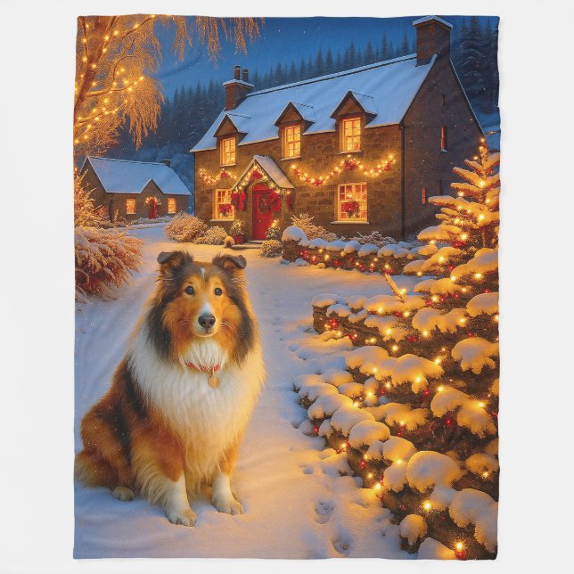 Manta Polar Shetland Sheepdog Holiday  (Anverso)