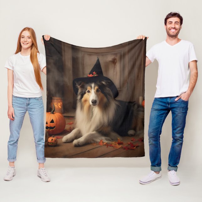 Manta Polar Shetland Sheepdog Pumpkins Halloween Scary (In situ)