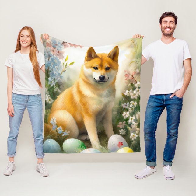 Manta Polar Shiba Inu con festividad de huevos de Pascua (In situ)