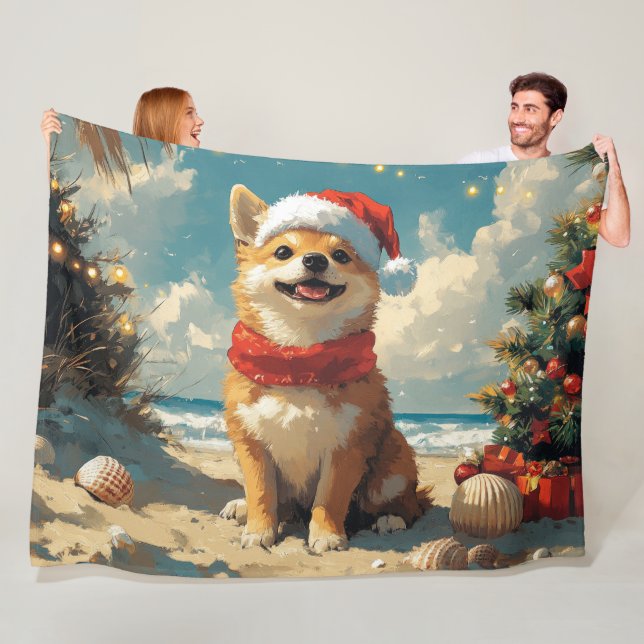 Manta Polar Shiba Inu Dog Navidades Vintage Beach (In situ)