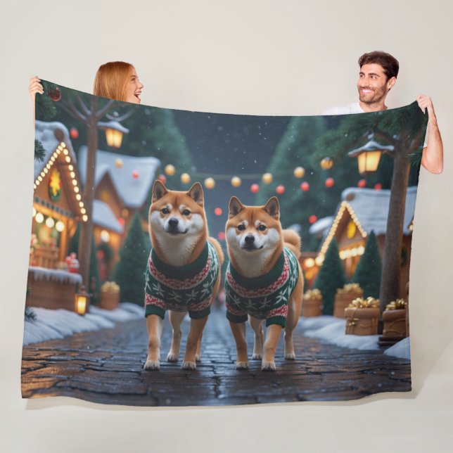 Manta Polar Shiba Inu Dogs Christmas Snow Holiday (In situ)