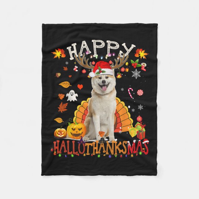 Manta Polar Shiba Inu Perro Navidades de Halloween Perro Feliz (Anverso)