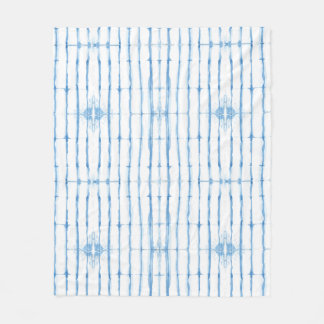 Manta Polar Shibori Tie Dye Blue Line Pattern Fleece Blanc