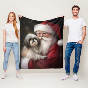 Manta Polar Shih Tzu Con Santa Claus Navideño Festivo