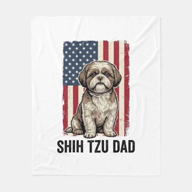Manta Polar Shih Tzu Dad Patriotic Vintage Dog Shirt Design_1 (Anverso)