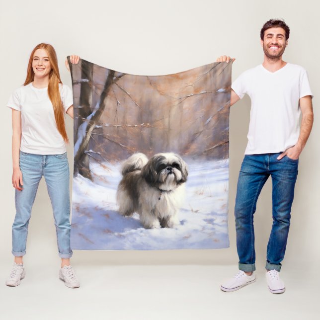 Manta Polar Shih Tzu Deja que nieve Navidad (In situ)
