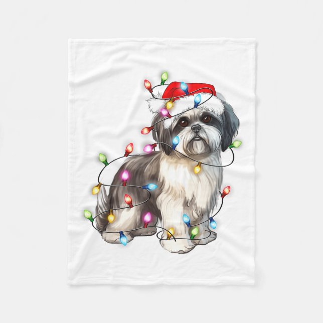 Manta Polar Shih Tzu Dog Christmas Lights Xmas Cute  (Anverso)