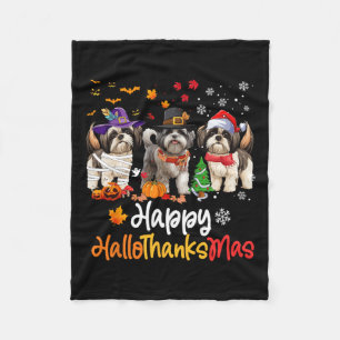 Manta Polar Shih Tzu Dog Halloween Navidades Felices Hallograc