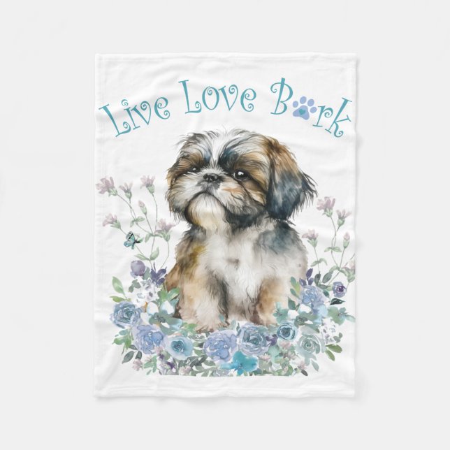 Manta Polar Shih Tzu Dog Mom Floral (Anverso)