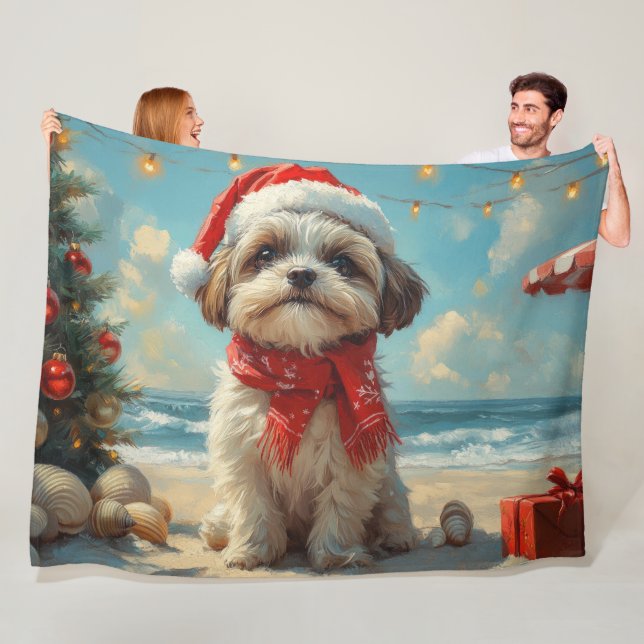 Manta Polar Shih Tzu Dog Navidades Vintage Beach (In situ)