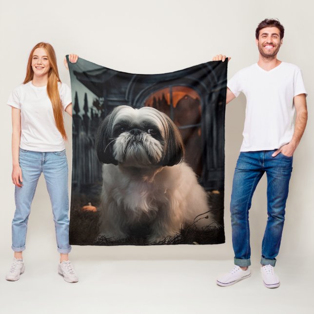 Manta Polar Shih Tzu Halloween Aterrador (In situ)