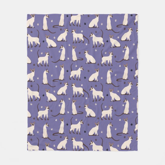Manta Polar Siamese Cat and Paws Purple Fleece Blanket (Anverso)