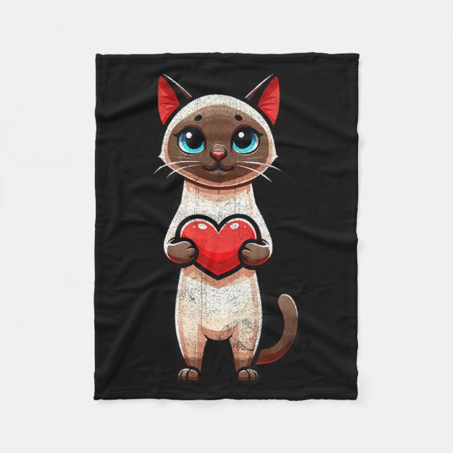Manta Polar Siamese Cat Valentines Heart Lover Funny Boys Girl (Anverso)