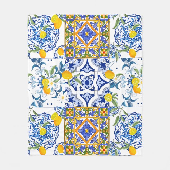 Manta Polar Siciliano, verano, citrus Fleece Blanket (Anverso)