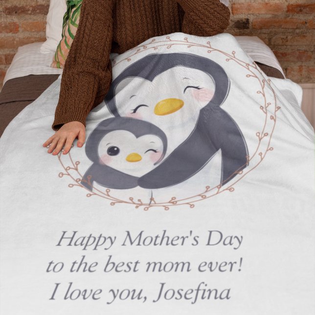 Manta Polar Siempre mi madre - Mamá pingüino y bebé (Always my Mother - Penguin Mum & Baby Fleece Blanket)