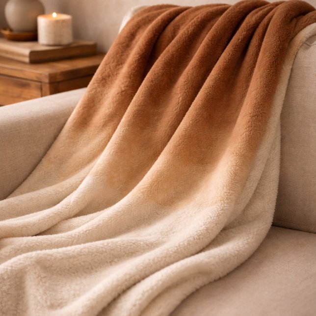 Manta Polar Sienna Cocoa Fade Fleece Blanket (Deep sienna and cocoa tones fade into ivory for a warm, grounded look across beds and sofas.)