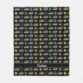 Manta Polar Signo de paz de bus hippie negro personalizado de