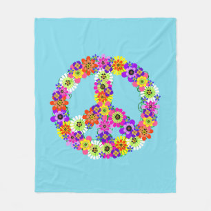 Manta Polar Signo de paz floral en azul claro