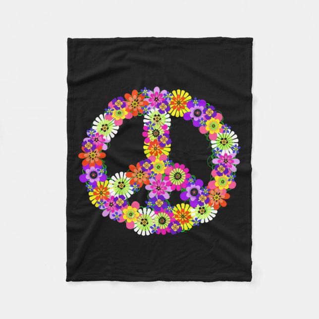 Manta Polar Signo de paz floral en negro (Anverso)