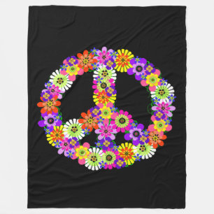 Manta Polar Signo de paz floral en negro