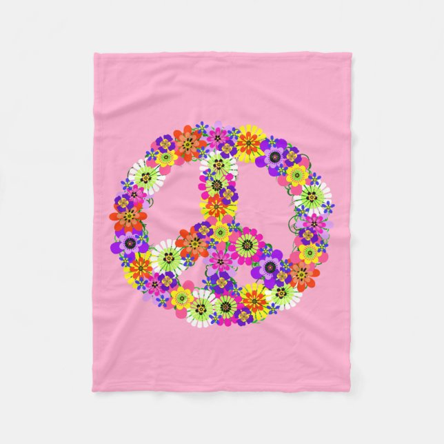 Manta Polar Signo de paz floral en rosa bebé (Anverso)