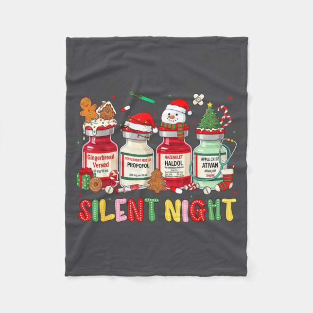 Manta Polar Silent Night Funny Nurse Christmas Design  (Anverso)