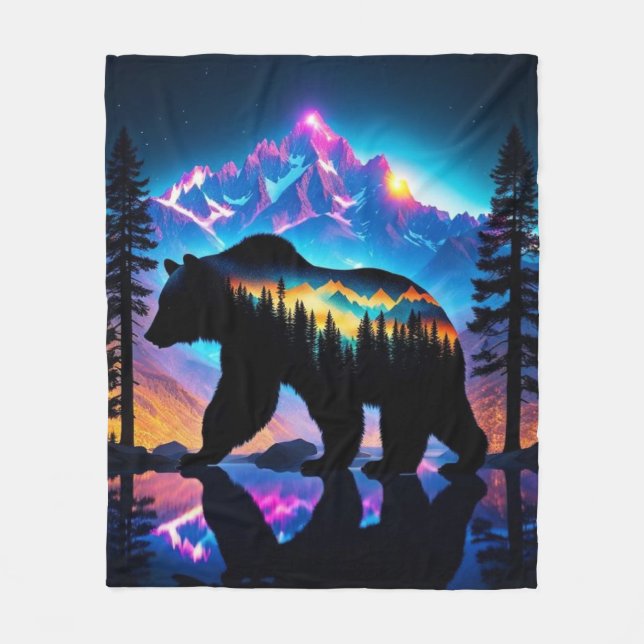 Manta Polar Silhouette de un oso que muestra el paisaje natura (Anverso)