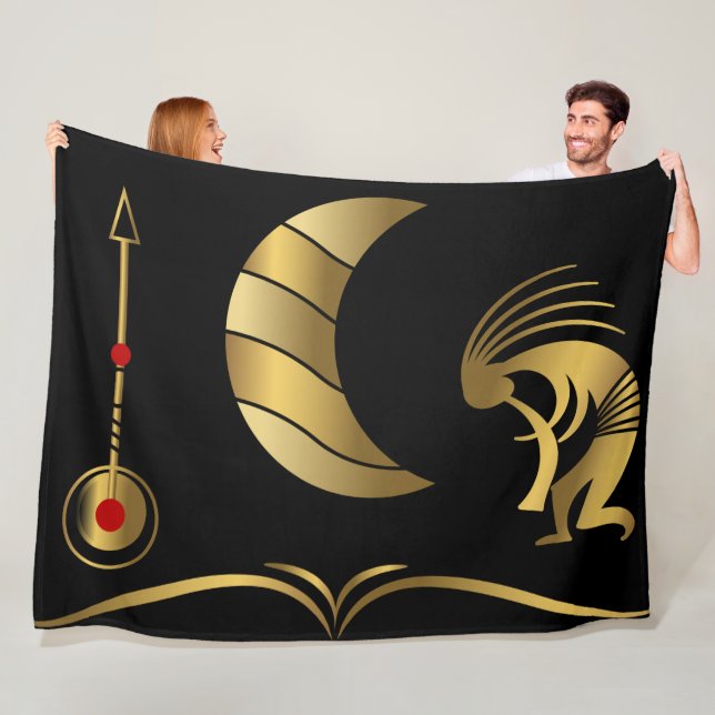 Manta Polar Silhouette Gold Kokopelli Fleece Blanket (In situ)