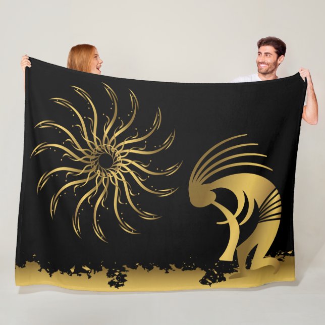 Manta Polar Silhouette Gold Kokopelli Fleece Blanket (In situ)