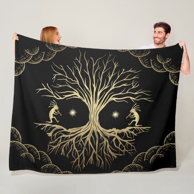 Manta Polar Silhouette Gold Kokopelli Fleece Blanket (In situ)