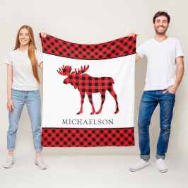 Manta Polar Silhouette Moose de Navidad Rojo Rústico en Búfalo