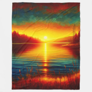Manta Polar "Silhouettes al atardecer sobre el agua"