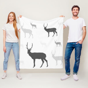 Manta Polar Silueta de ciervo blanco y negro almohada de lanza