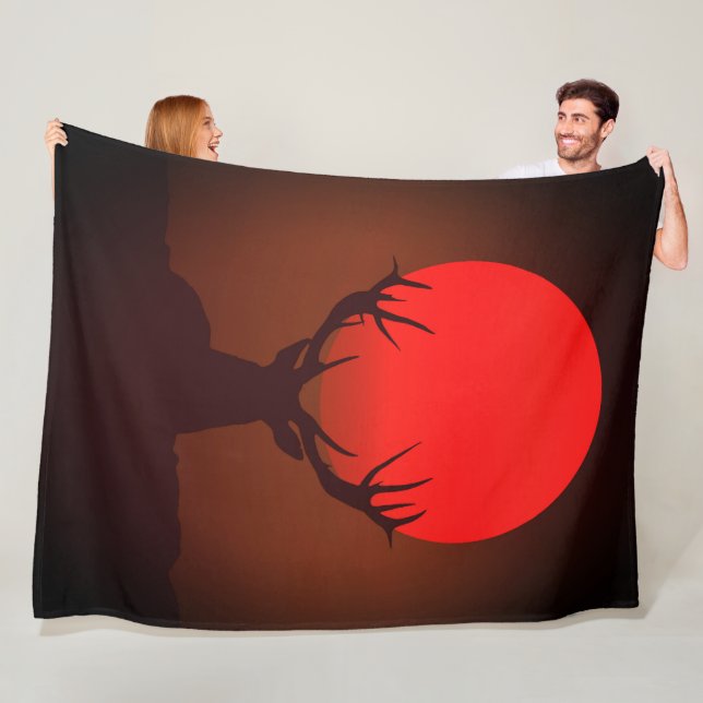 Manta Polar Silueta de ciervo con puesta de sol roja ardiente (In situ)