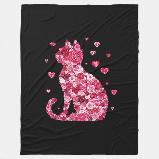 Manta Polar Silueta de gato floral ArtFaux tela envuelta (Anverso)