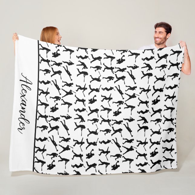 Manta Polar Silueta del jugador de béisbol Nombre blanco y neg (In situ)