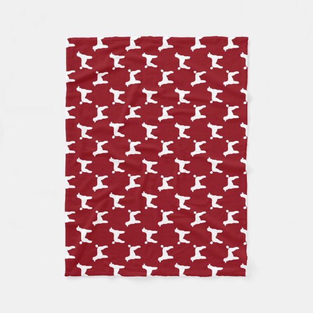 Manta Polar Siluetas de Caniche Estándar Patrón Rojo y Blanco (Anverso)