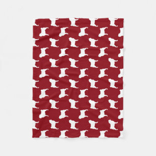 Manta Polar Siluetas de la raza de perro Pug en rojo y blanco