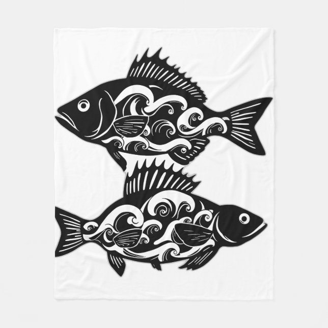 Manta Polar Siluetas de peces de patrón de oleada (Anverso)