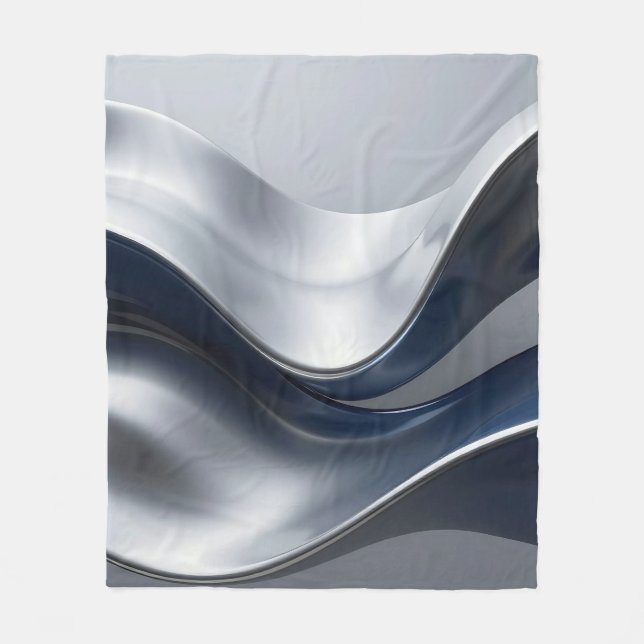 Manta Polar Silver And Navy Fluid Waves Abstract Modern Design (Anverso)