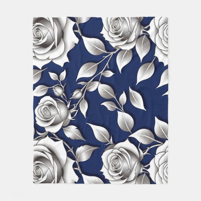 Manta Polar Silver And White Roses (Anverso)