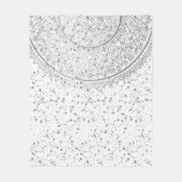 Manta Polar Silver Lotus Mandala con estrellas plateadas en bl
