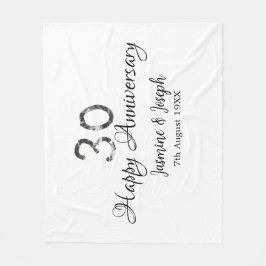 Manta Polar Silver Metallic 30th Feliz aniversario añada nombr