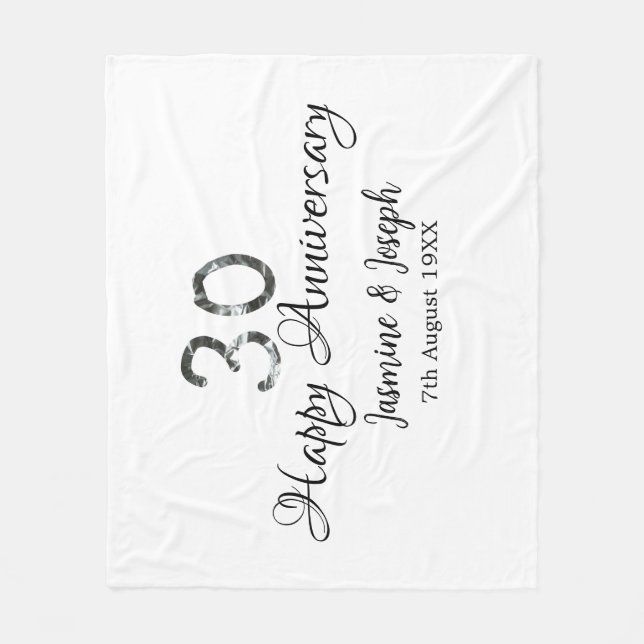 Manta Polar Silver Metallic 30th Feliz aniversario añada nombr (Anverso)