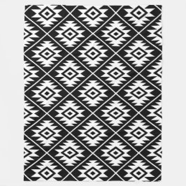 Manta Polar Símbolo azteca patrón estilizado blanco sobre negr