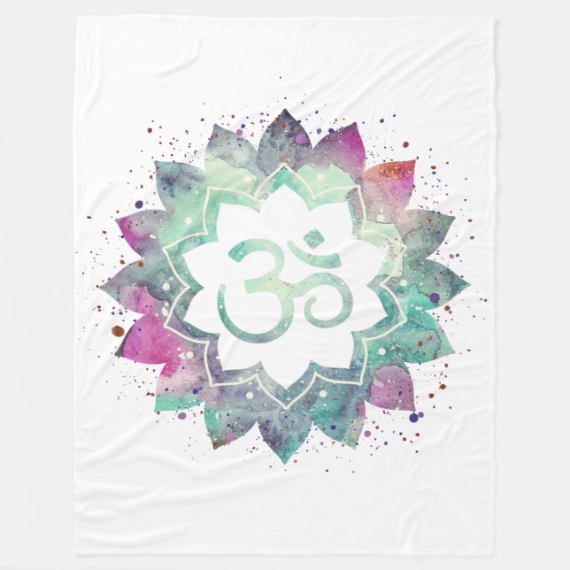 Manta Polar -* Símbolo OM Lotus Flor Mandala blanco Verde azul (Anverso)