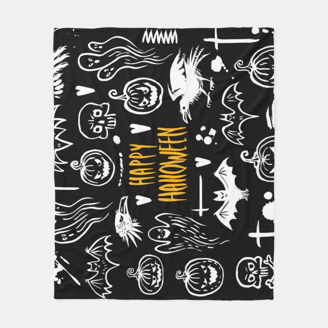 Manta Polar Símbolos de Halloween dibujados a mano, colección  (Anverso)