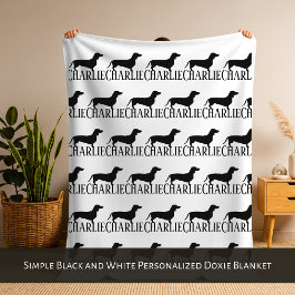Manta Polar Simple Black and White Personalized Doxie Blanket