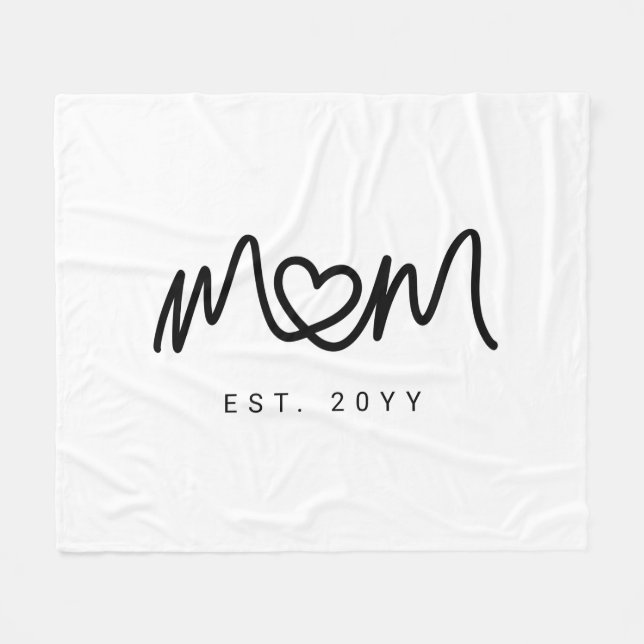 Manta Polar Simple Black Script Heart New Mom Established (Frente (Horizontal))